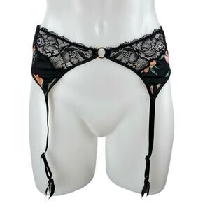 Aubade Women's Black Lace Sheer Corset Garter Belt Waist Cincher Lingerie Size S